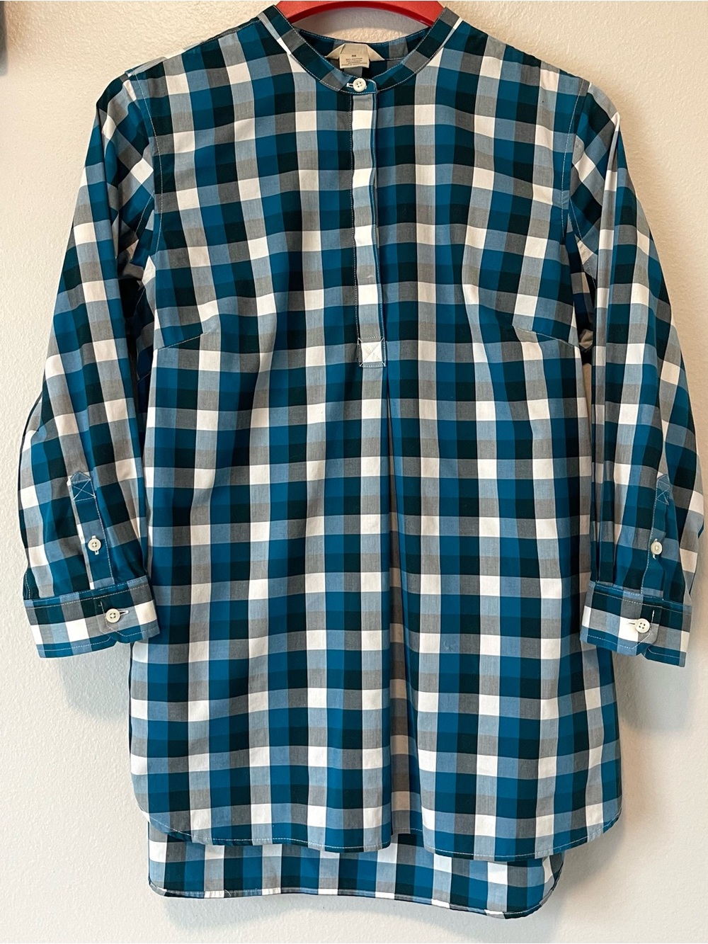 Duluth Trading Co. Plaid Tunic Popover - Partial Button Mandarin Collar - Medium